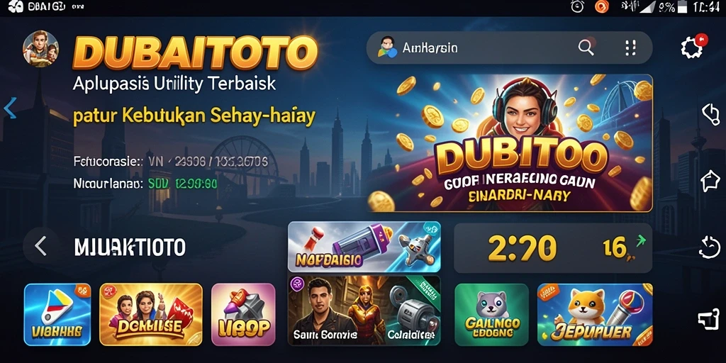 Tampilan antarmuka DUBAITOTO dengan fitur-fitur utilitas yang menarik.