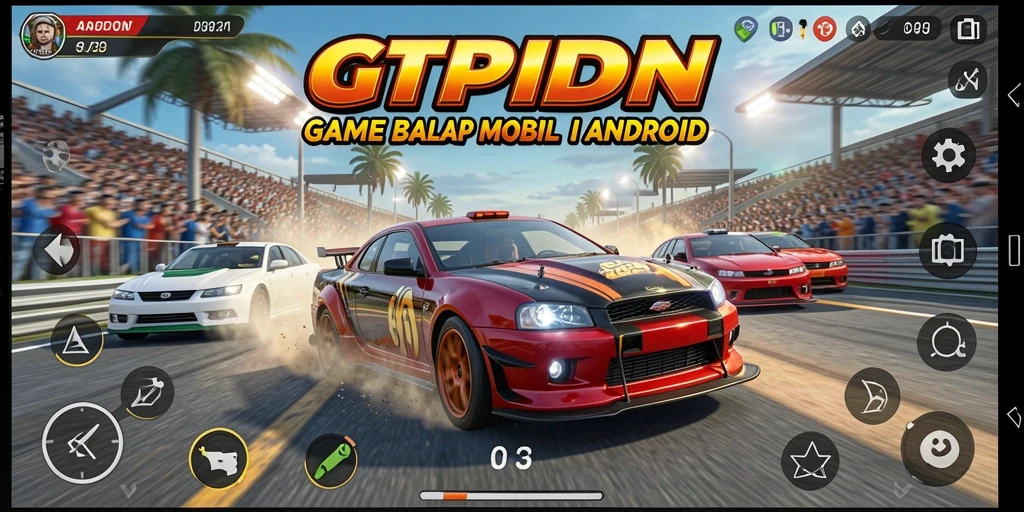 Gameplay menegangkan dalam GTPIDN dengan mobil balap yang cepat.