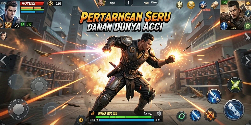 Screenshot utama menunjukkan pertarungan aksi yang mendebarkan dari HOYE55.