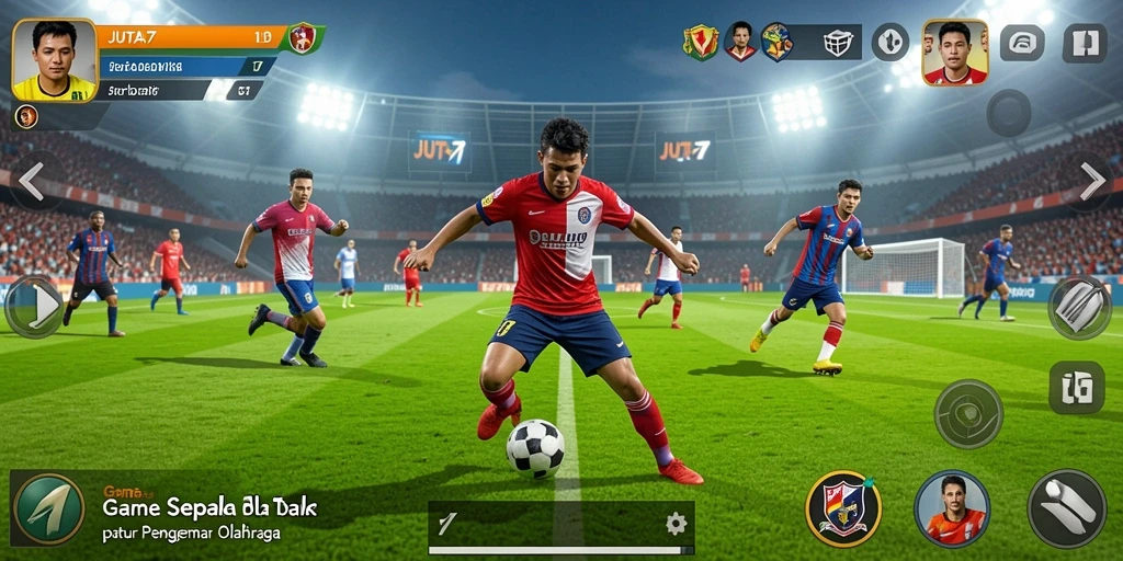 Tampilan gameplay mendebarkan dalam JUTA7 dengan aksi sepak bola nyata.
