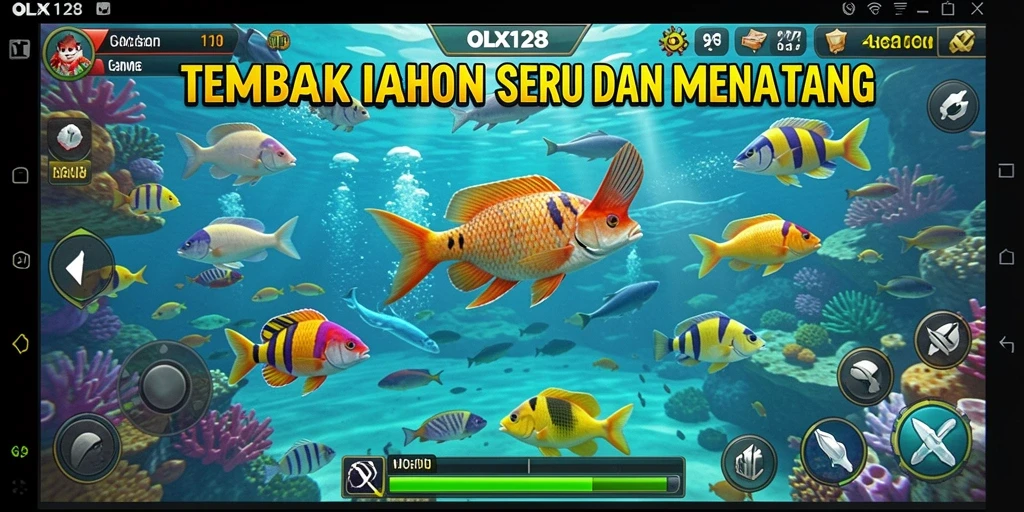 Screenshot gameplay seru dari OLX128, menampilkan aksi tembak ikan.
