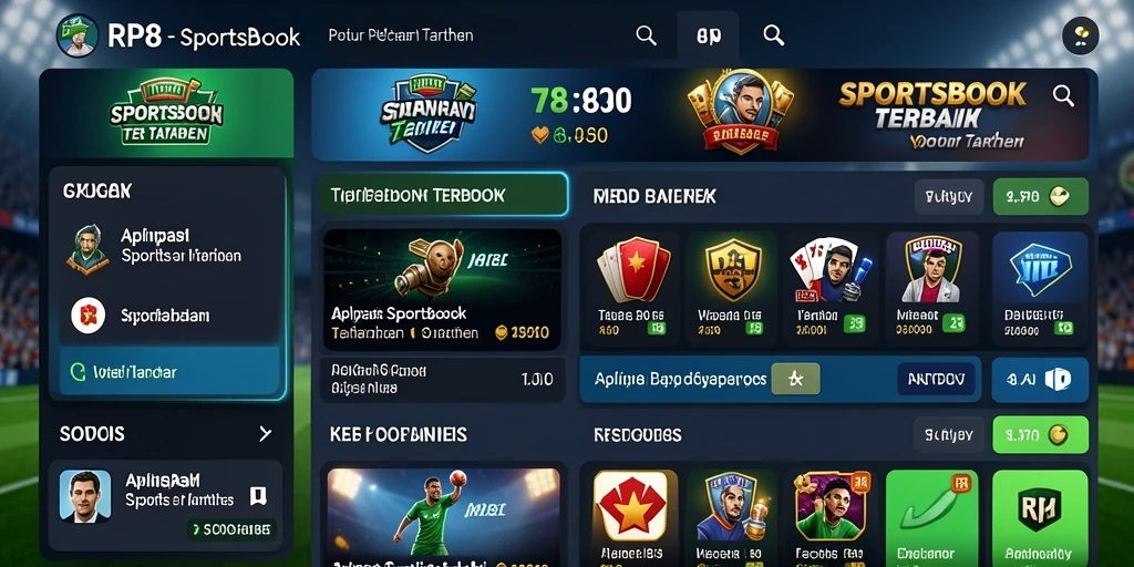 Screenshot utama RP8 menampilkan antarmuka taruhan olahraga yang interaktif.