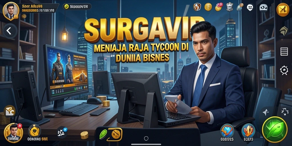 Tampilan dinamis gameplay SURGAVIP dengan elemen Tycoon yang menarik.