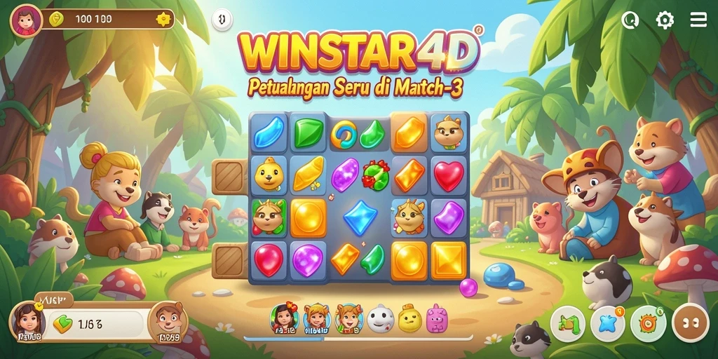Gameplay seru match-3 di WINSTAR4D dengan kombinasi warna-warni.